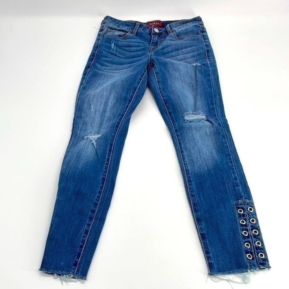 UEC Guess cropped distressed denim mid-rise raw hem jeans size 24